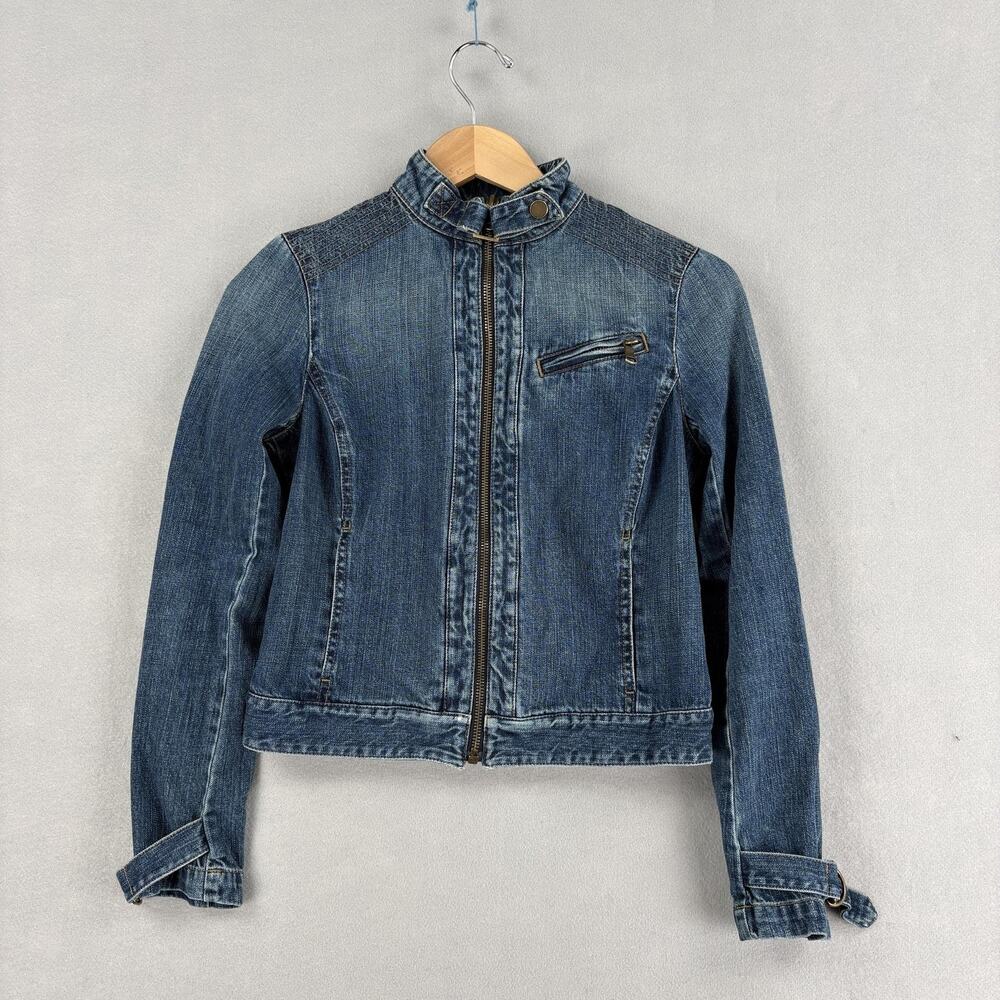 Lauren Jeans Co Ralph Lauren Jacket Womens XS Blue Denim Moto Full Zip Buckle